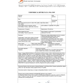 Допуне на списку ратних жртава 1941–1945. године: Бранко (Иво) Лековић, страдао 1944. године